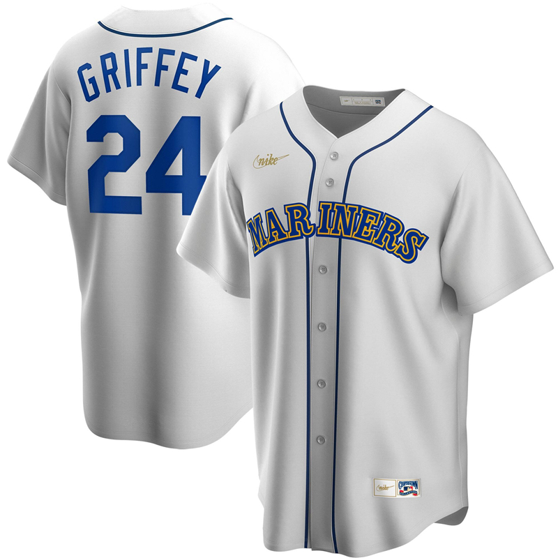 2020 MLB Men Seattle Mariners 24 Ken Griffey Jr. Nike White Home Cooperstown Collection Player Jersey 1